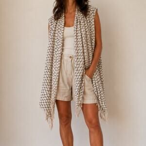 Margaret Winters Knit Vest Shawl Fringe Indie Boho Cotton Made in USA OS